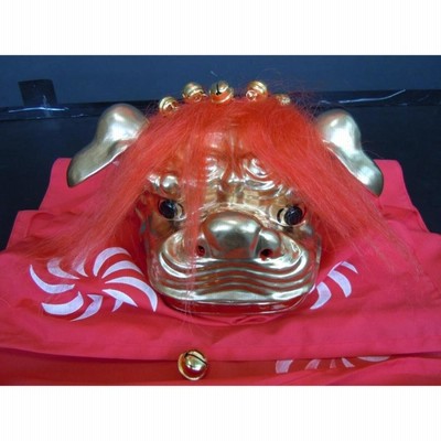 日本舞踊小道具 連獅子 獅子頭 金獅子 白毛 親　しころ絹 sj3046_1.jpg