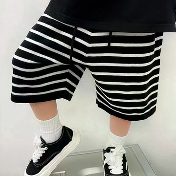 夏季韓版男童短褲五分褲洋氣柔軟條紋新款潮流休閒 兒童運動短褲 休閒短褲 男童褲子 夏天褲子