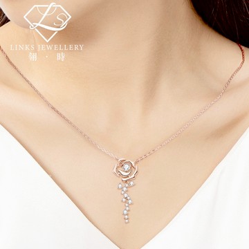 ［翎時珠寶］真正莫桑石 可過測鑽筆 18K金-玫瑰項鍊 MN012 莫桑石項鍊 18K金項鏈 鑽石項鍊 鎖骨鏈 玫瑰金