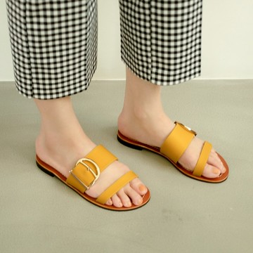 蜜蠟光澤!越穿越亮植鞣皮革涼拖鞋 藤黃-全真皮 MIT