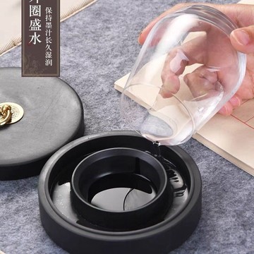 [8寸火鍋硯]羅紋 硯臺 帶蓋不幹墨老 硯臺 可研墨墨池雙圈火鍋石硯台灣出貨🧡