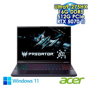 ACER Predator Helios Neo 16 PHN16-73-965Q 黑 16吋電競筆電 (WQXGA IPS 240Hz/Intel Ultra9 275HX/