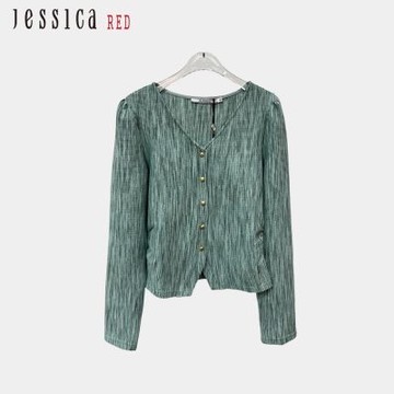 JESSICA RED - 清新扎染修身短版長袖上衣R43001