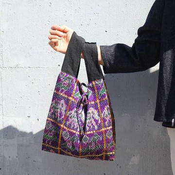 帕托拉編織刺繡坎塔絲綢包【大象×黑色】