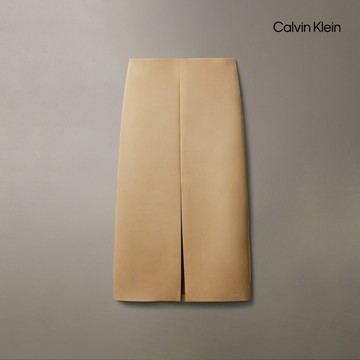 【Calvin Klein】 CK 縐紗羊毛混紡西裝鉛筆裙裝_棕色