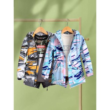 斯博蘭帝兒童外套男童女童沖鋒衣秋中大童洋氣連帽防風衣EICT8496