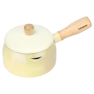 FURIMORI 富力森 日式牛奶湯鍋  1300ml容量  橡膠木手柄  適用於電磁爐  14cm  黃色  1個