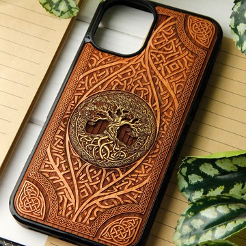 Yggdrasill - 手機殼木質雷射雕刻+手繪