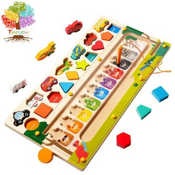 【樹年】木製三合一.9形狀顏色分類交通配對磁性走珠走位早教益智啟蒙玩具