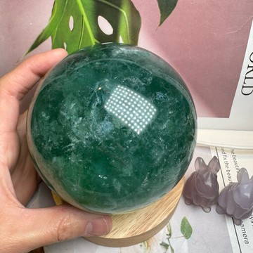 天然水晶 頂級綠螢石球 清透綠質 56號1735公克 直徑9.8公分❤️螢石 綠螢石球 瑩石球 綠瑩石 開 A3174