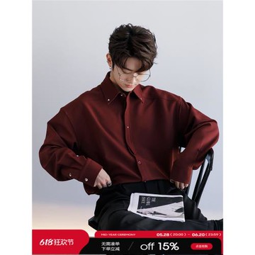 CHICERRO西西里男裝寬松休閑翻領襯衣男士純色高級感領帶長袖襯衫