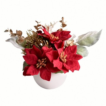 Meric Garden 高仿真聖誕紅小盆栽 台灣手工限定  紅銀雪  1個  24 x 17cm