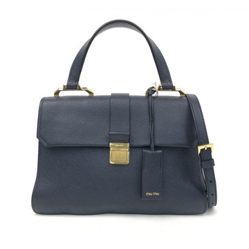 miu miu藍色皮革金釦肩揹包