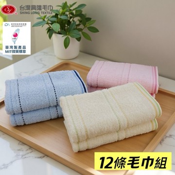 橫紋素色純棉毛巾#26(12條毛巾組) 【台灣興隆毛巾專賣】薄款易乾 家用暢銷款 現貨 MIT標章