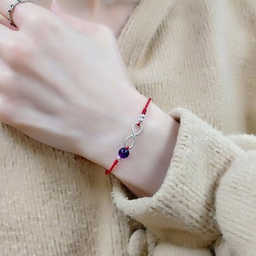 無限手鍊．蠟繩．紫水晶｜客製化刻字．HS23019