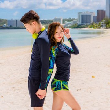 Biki.情侶泳衣相綠長袖長褲M-2L泳裝三件式