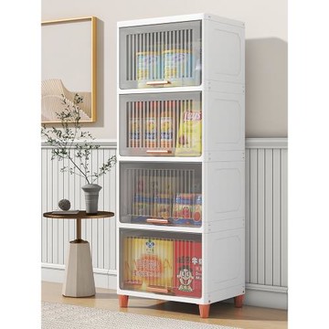 廚房置物架帶門塑料儲物柜落地玩具柜家用翻蓋收納柜零食收納架子