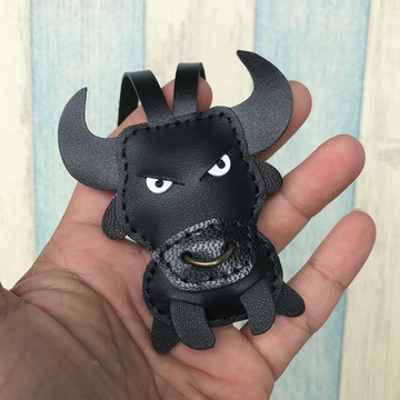 療癒小物 黑色 可愛 鬥牛 純手工縫製 皮革 吊飾 小尺寸