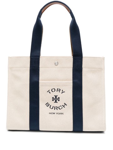 Tory Burch - Tory logo-print canvas tote bag - women - Cotton/Calf Leather - One Size - Neutrals