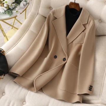 雙面羊毛大衣女短款高端輕奢2023年新款小個子西裝毛呢外套秋冬
