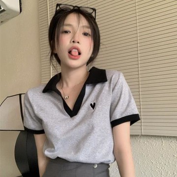 愛心v領短袖獨特別致polo衫刺繡