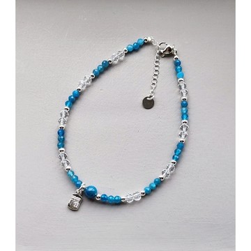 ☆星空燦爛水晶☆藍磷灰鑽切（3m+)+奧地利龍蝦扣款腳鍊