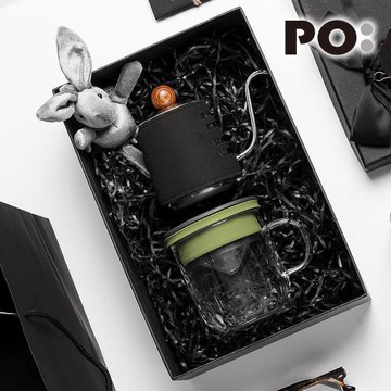 【PO:Selected】丹麥手沖咖啡禮盒組(手沖咖啡壺-黑/咖啡玻璃杯350ml-共4色)