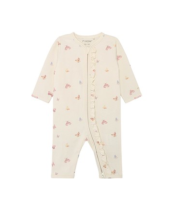 蝴蝶紛飛米色長袖斜襟連身兔裝68cm