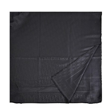 Christian Dior 品牌LOGO緹花絲綢混紡大方巾/圍巾.黑色