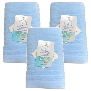 GRACE 格蕾絲 美國棉抗菌毛巾 橫條款  3條  天空藍