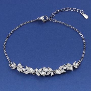 ANGEL 紫藤花語葉片晶鑽韓風手鍊(銀色)