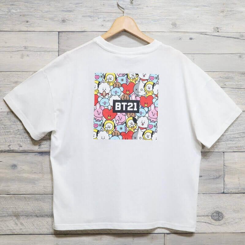 送料無料 BT21 BTS 半袖 Tシャツ ティーシャツ 半袖Tシャツ ロゴ 刺繍 プリント イラスト 公式 グッズ LINE キャラクター 韓国  kpop レディース 白 | LINEショッピング