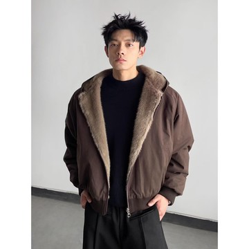 秋冬新款休閒百搭寬鬆雙面穿外套男小眾毛絨連帽大學T男