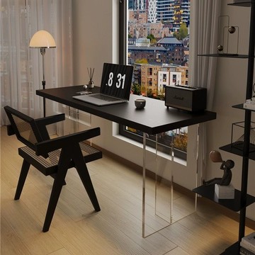 免運 可開票 桌子 長桌 工作桌 辦公桌 書桌 電腦桌 會議桌 老板桌 台灣製      北歐實木亞克力懸浮餐書桌臺式電腦桌雙人辦公侘寂風電競學習桌子