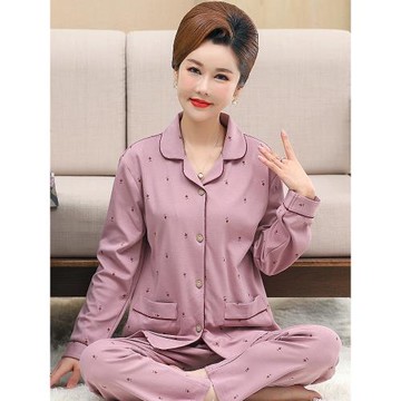 (免運)春秋季睡衣女長袖純棉中老年老人媽媽中年人大碼全棉家居服套裝薄