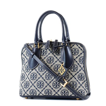 TORY BURCH 專櫃款 T MONOGRAM 緹花LOGO手提斜背二用包-海軍藍迷你款