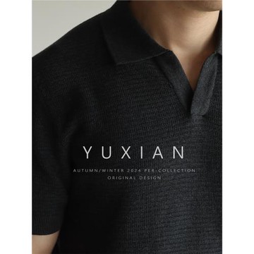 (免運)YUXIAN復古提花針織POLO純棉翻領短袖美式海鷗領T恤男士透氣春夏