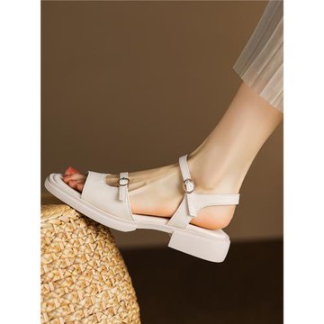 大碼低跟涼鞋女41一43露趾羅馬鞋子女款夏季厚底一字帶粗跟女鞋40