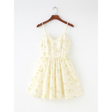 歐美小碎花朵卡通無袖沙灘大裙擺棉蓬蓬收腰打底吊帶連衣裙新夏女