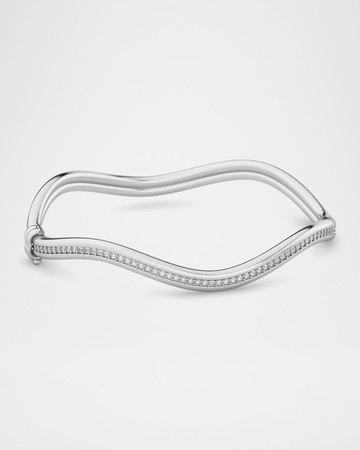 18K White Gold Hinged Curve Bangle with Diamonds