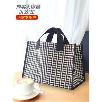 千鳥格帆布大容量防水手提袋休閑手拎購物袋格紋托特格子手提女包