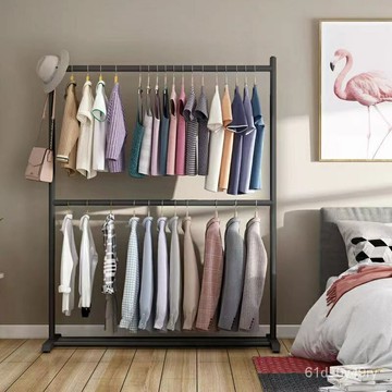 雙層衣架 落地立式晾衣架 衣櫃臥室掛衣架子 簡易衣服收納衣帽架 衣架桿  伸縮曬衣架 服裝店展示架