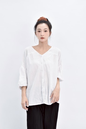 (2XL) wei tang棉質純棉排扣白色短袖上衣