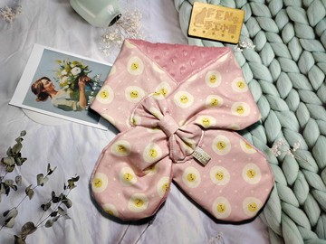 日本布粉底微笑荷包蛋蝴蝶結圍脖-不分年齡圍脖-短圍巾-脖圍-圍巾