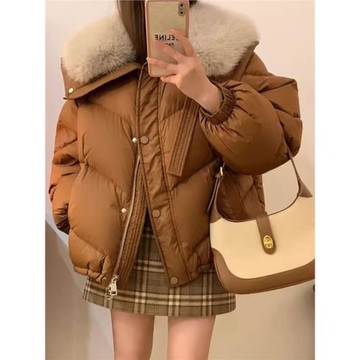 羽絨棉服女冬季2025新款時尚寬松小個子短款大毛領加厚面包服棉衣