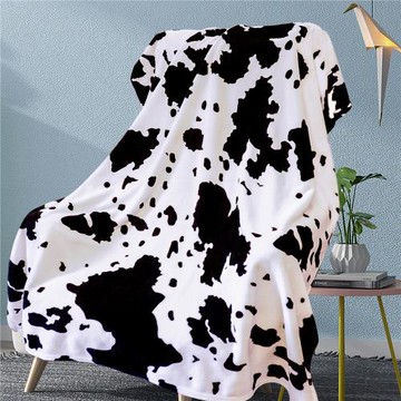 DIY加厚奶牛紋毛毯秋冬保暖沙發蓋毯數碼印花雙面法蘭絨空調毯