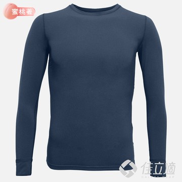 佳立適-升溫蓄熱保暖衣-石墨烯系列-蜜桃著素面-男圓領-藍色(使用3M吸濕快排)