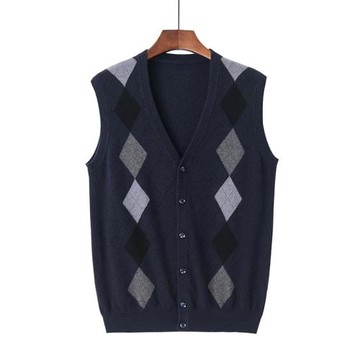 絨喆針織馬甲開衫羊絨馬甲背心坎肩毛衣背心寬松中老年開背男E977