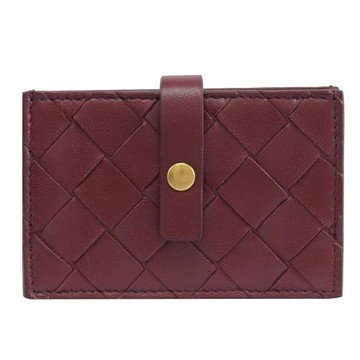 BOTTEGA VENETA 592776 經典編織風琴式隨身卡夾.酒紅