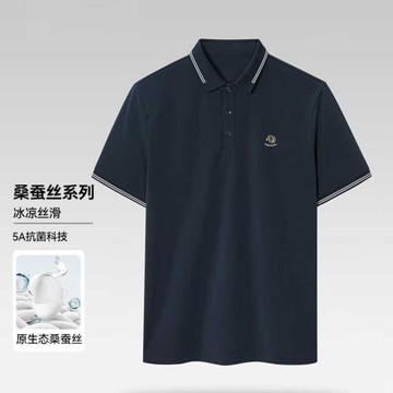 撤柜撤標2024年夏季男新款含桑蠶絲平整透氣撞色翻領短袖POLO衫